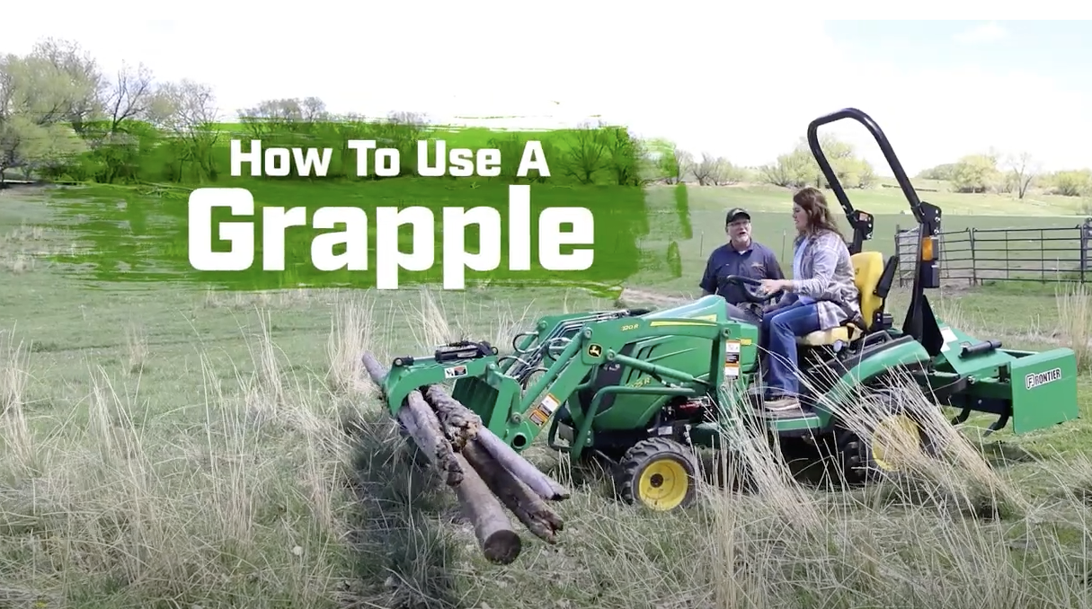 Neil Motley riding a 1025R Tractor; text reads "How to Grapple"